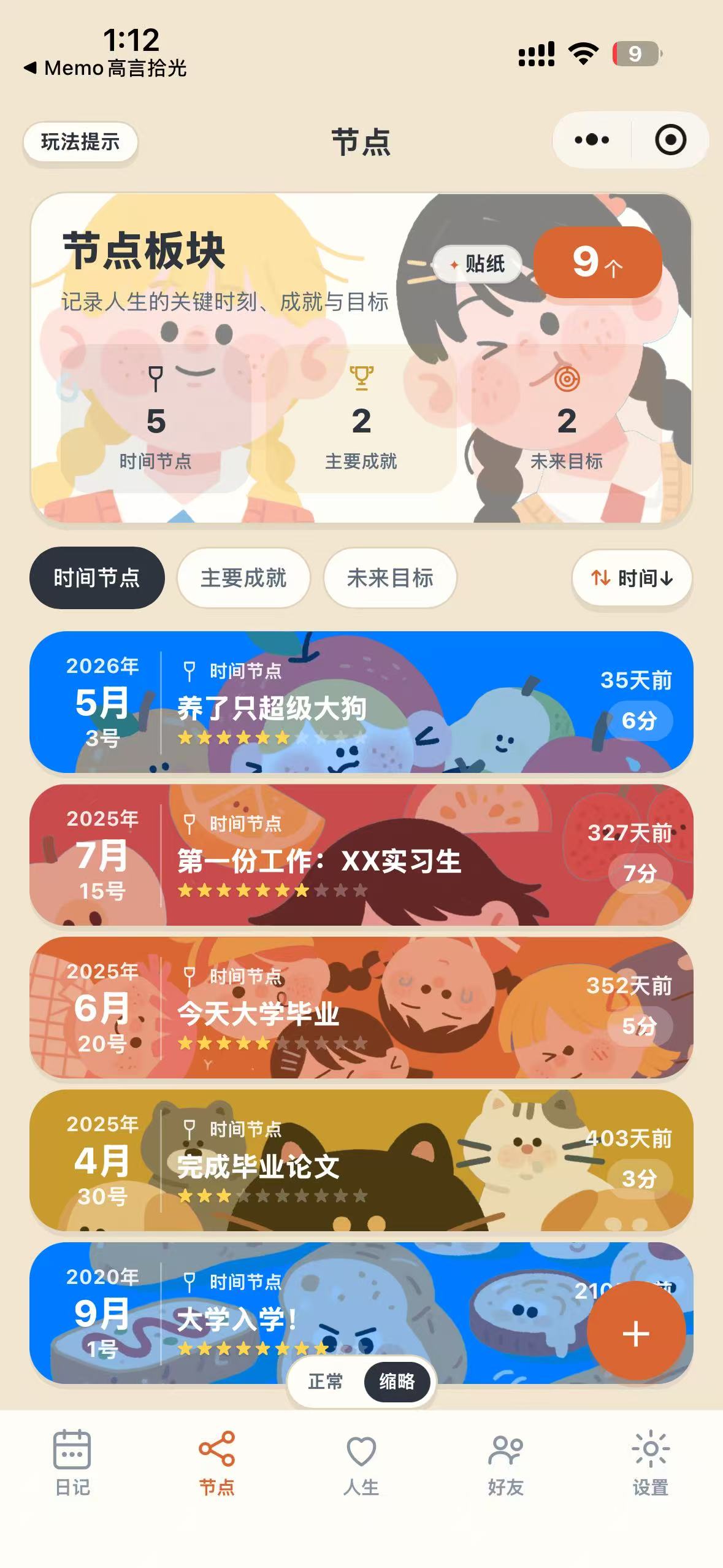 Memo node timeline